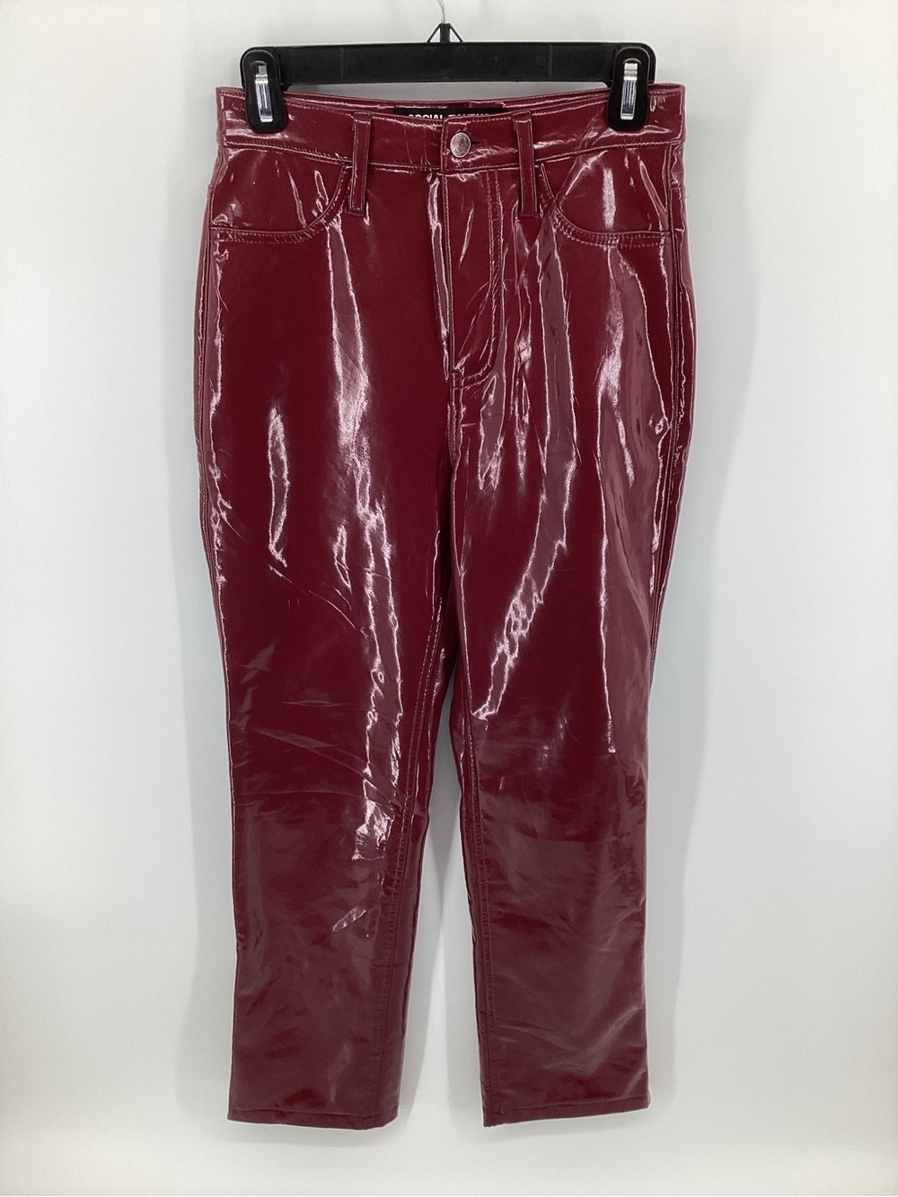 Social Tourist Patent Faux-Leather-Look Burgundy High-Rise Pants